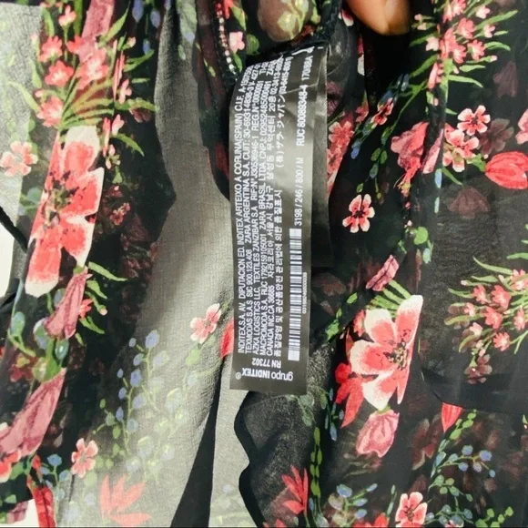 Zara Women Sheer Floral Long Sleeve Ruffled Layered Pink Black Cuffed Blouse SzM - Picture 10 of 15